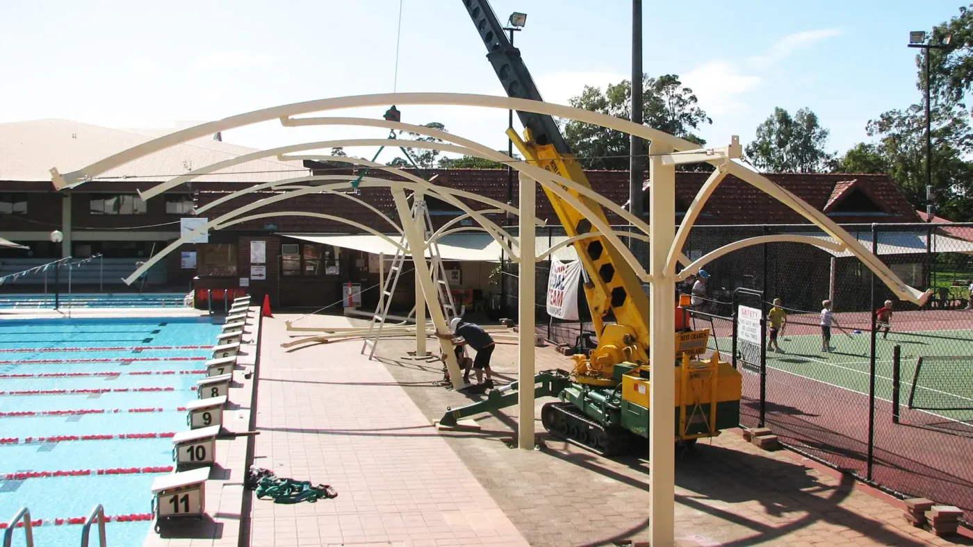 Shade Sail Structures powder coated by Superior Coaters powder coating specialists in Richlands, Brisbane Australia.
