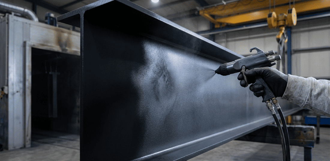 I Beam being powder coated