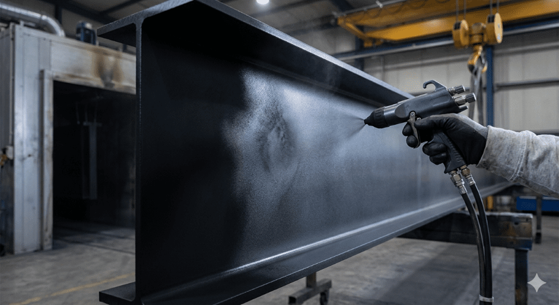I Beam being powder coated