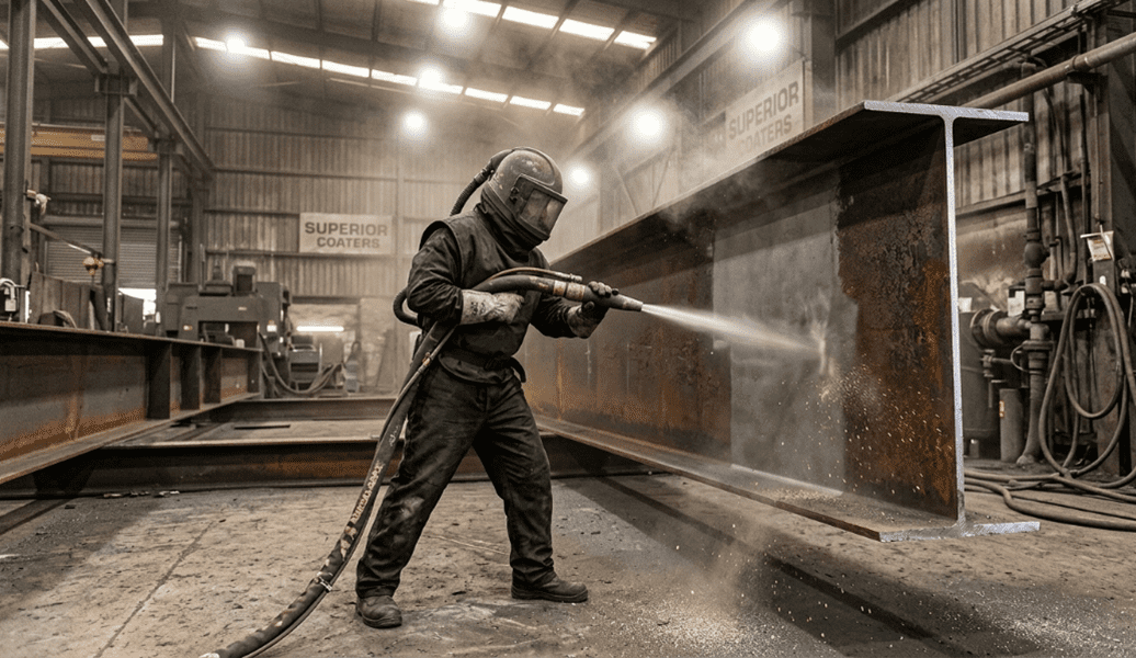 Sandblasting, powder coat preparation