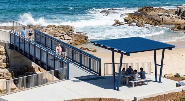 Powder coated coastal bridge walk way
